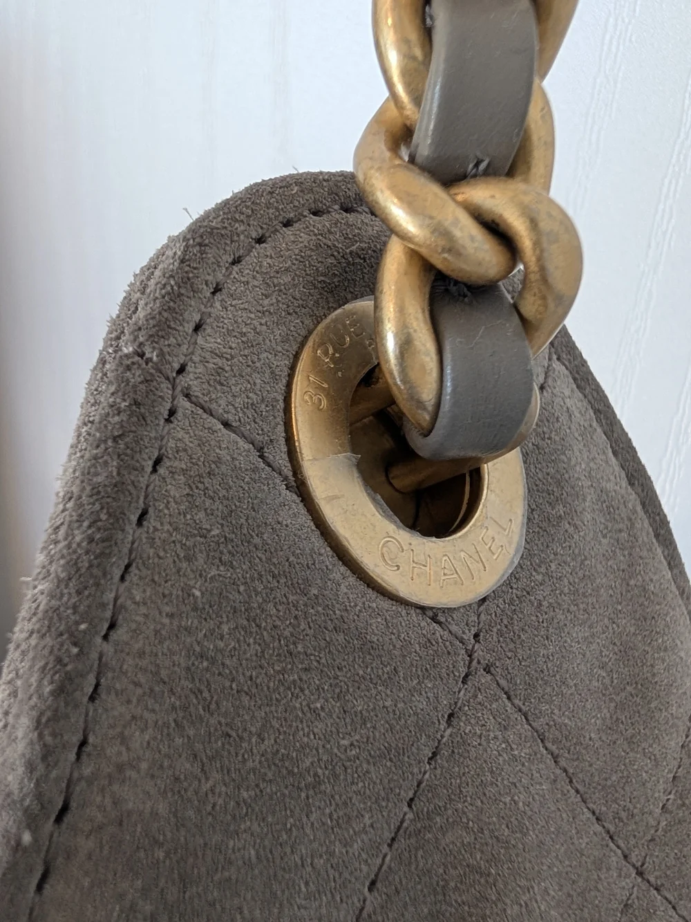 Chanel 25 Medium Grey Suede Shoulder Bag